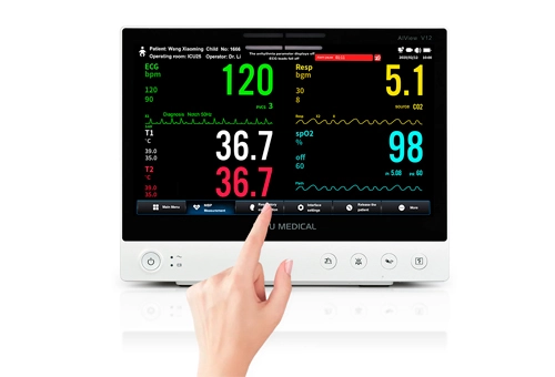 Lepu Monitor Médico AiView V12/V10 Multiparâmetro Monitor Portátil de Sinais Vitais All-in-one com Tela de Toque de Diagnóstico de Análise AI para Ambulância Clínica Hospitalar UTI e Uso Doméstico