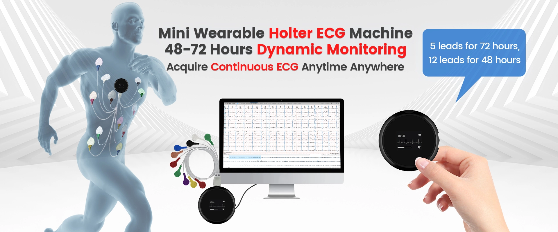 Lepu M12 Monitor de ECG Holter de 72 horas para telessaúde de grau médico